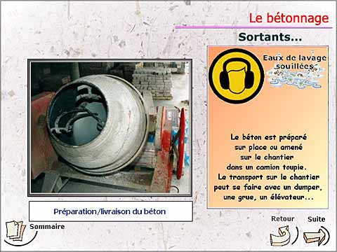 Visuel d'un �cran consacr� � une t�che sp�cifique au m�tier, ici, le b�tonnage