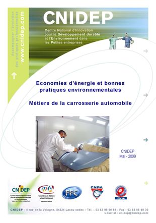 Page de garde du guide "Economies d'énergie et bonnes pratiques environnementales dans les métiers de la carrosserie automobile"